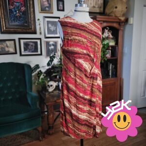 Jones Wear Dress Womens 16 Red Brown Abstract Ruched Sleeveless Sheath Vintage